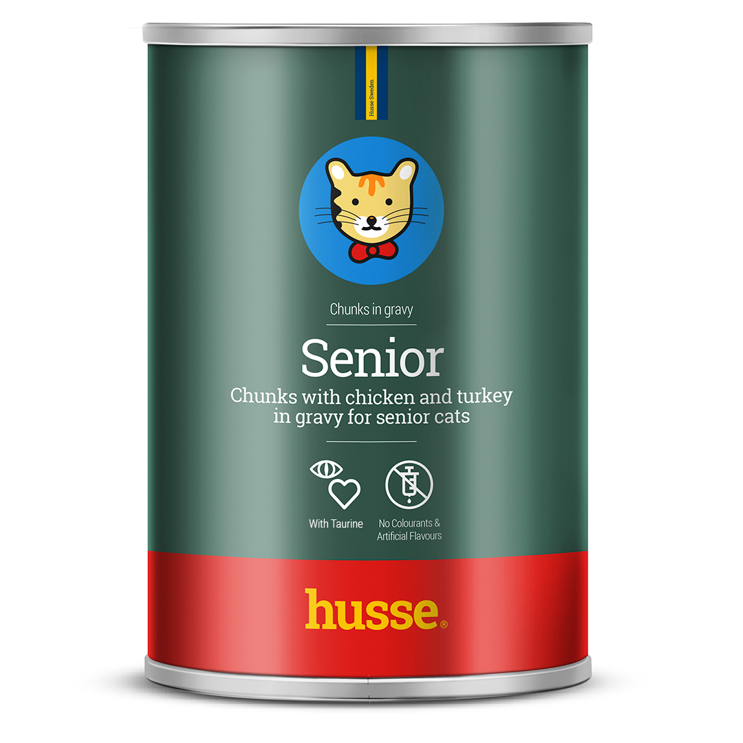 Senior masová konzerva, 415 g | Chutné kousky kuřecího a krůtího masa v omáčce