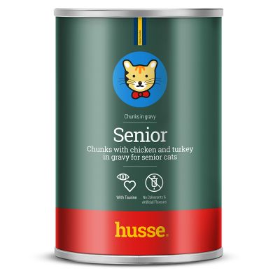 Senior masová konzerva, 415 g | Chutné kousky kuřecího a krůtího masa v omáčce